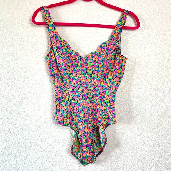 Vintage Other - Vintage Neon Floral Swimsuit Bodysuit by Sunrays